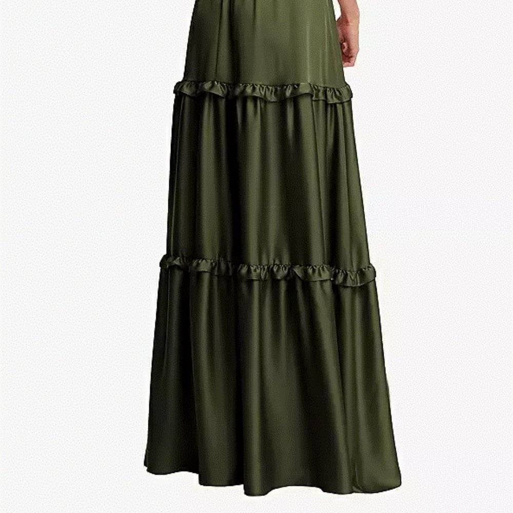 TH116..Low-Back Triangle Dress with Ruffle-Trimmed Tiered Skirt...Green..Size S - Picture 4 of 9